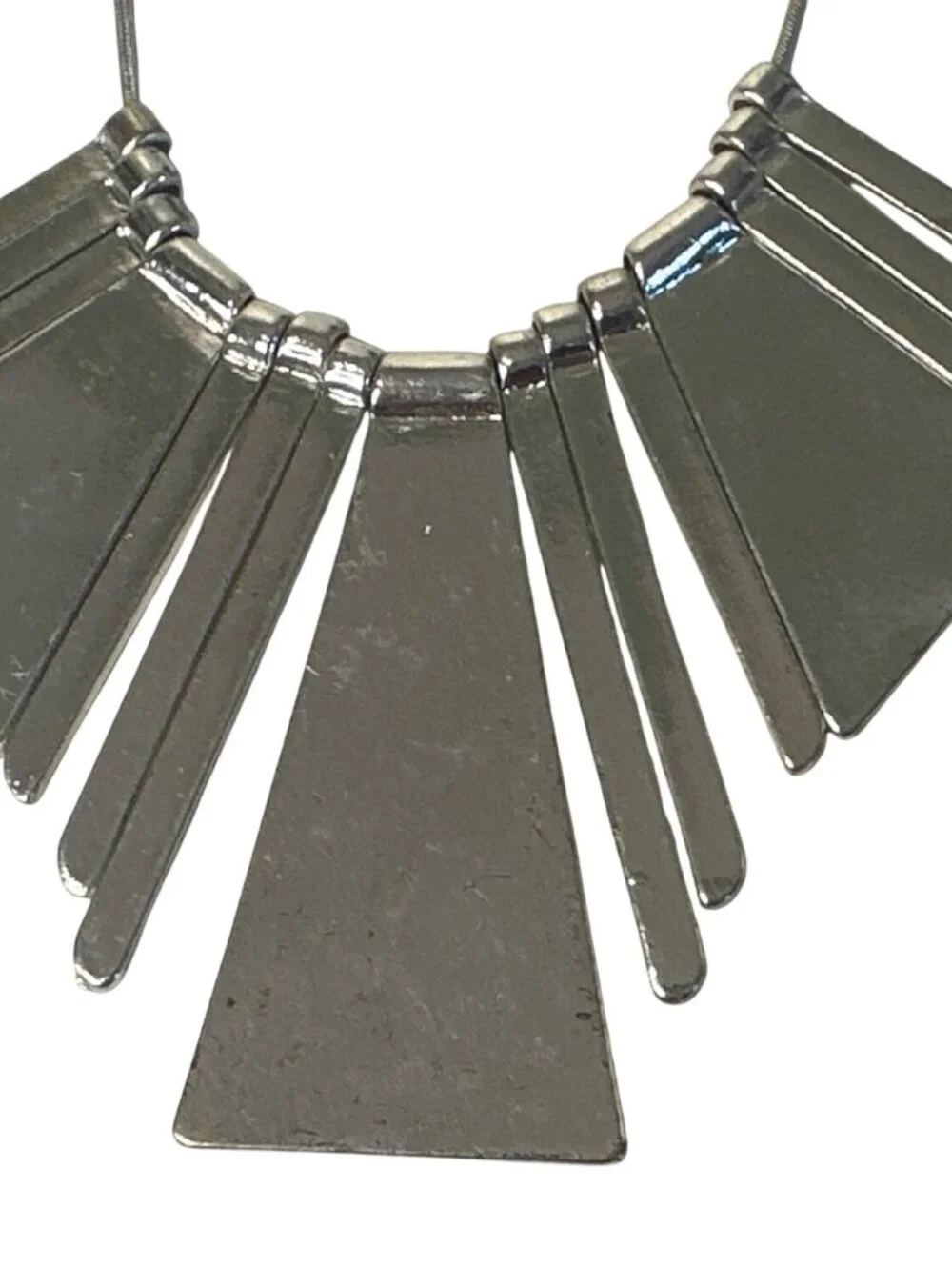 Silver Tone Geometric Statement Necklace Wearable Art Boho 20